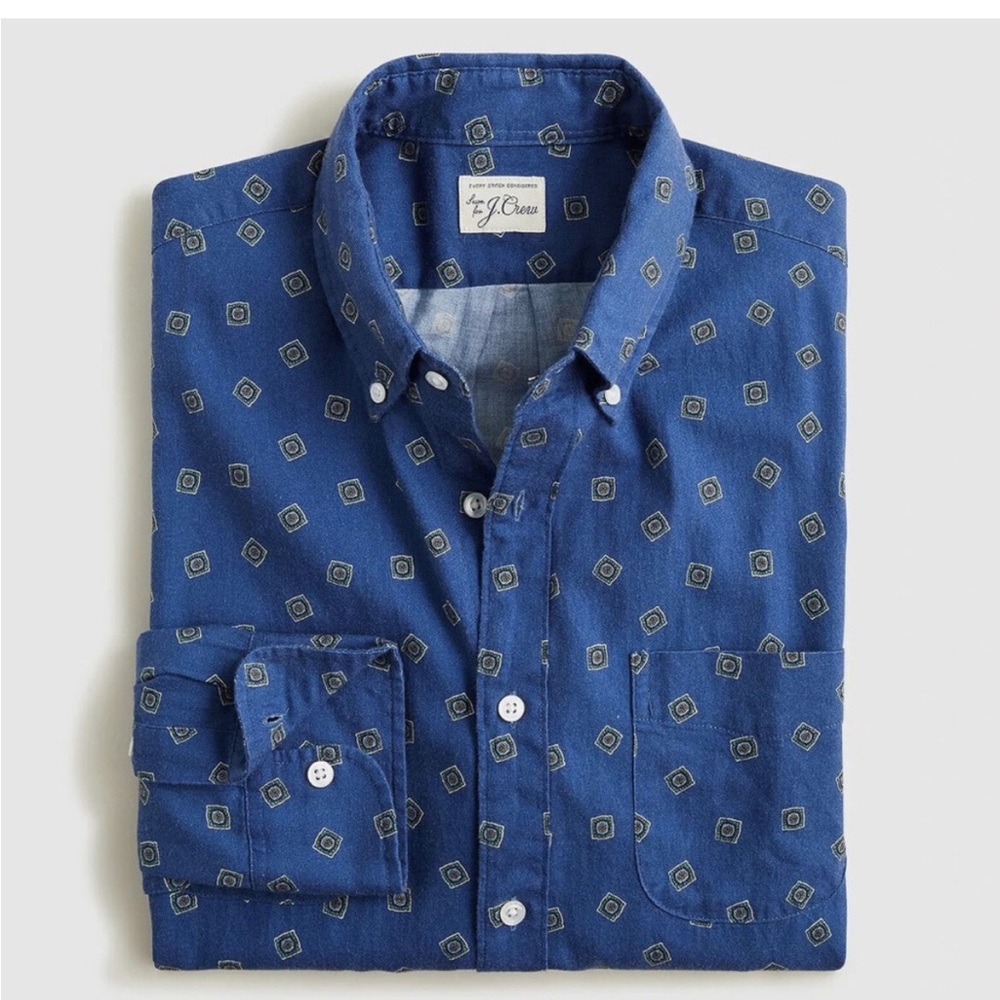 J. Crew Blue Casual Button Down Shirt with Floral Print